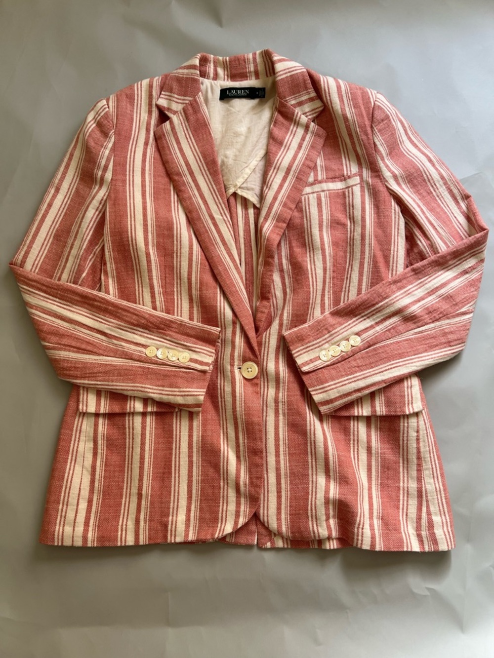 Lauren Ralph Lauren Light weight Striped Cotton Blazer Jacket Size 8 - Picture 3 of 12